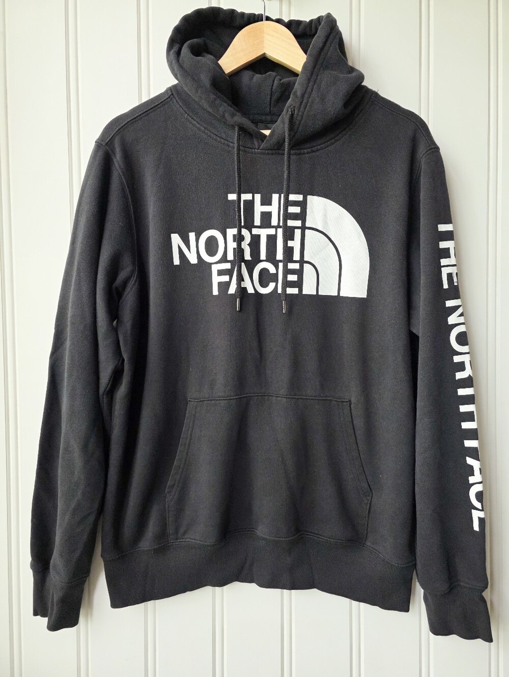 The North Face Pullover Black White Logo Hoodie Mens Large Authentic